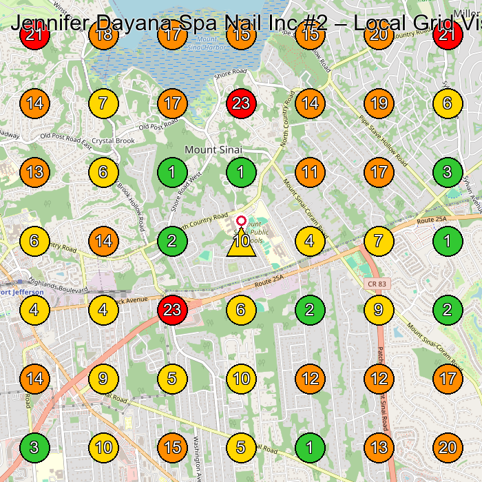 Jennifer Dayana Spa Nail Inc #2 Nail Salon GeoGrid ranking map for Mt Sinai NY